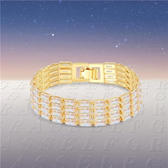 Gold Plated CZ Tennis Bracelet for Women Sparkly Adjustable Dainty Jewelry Gift - Picture 6 of 7